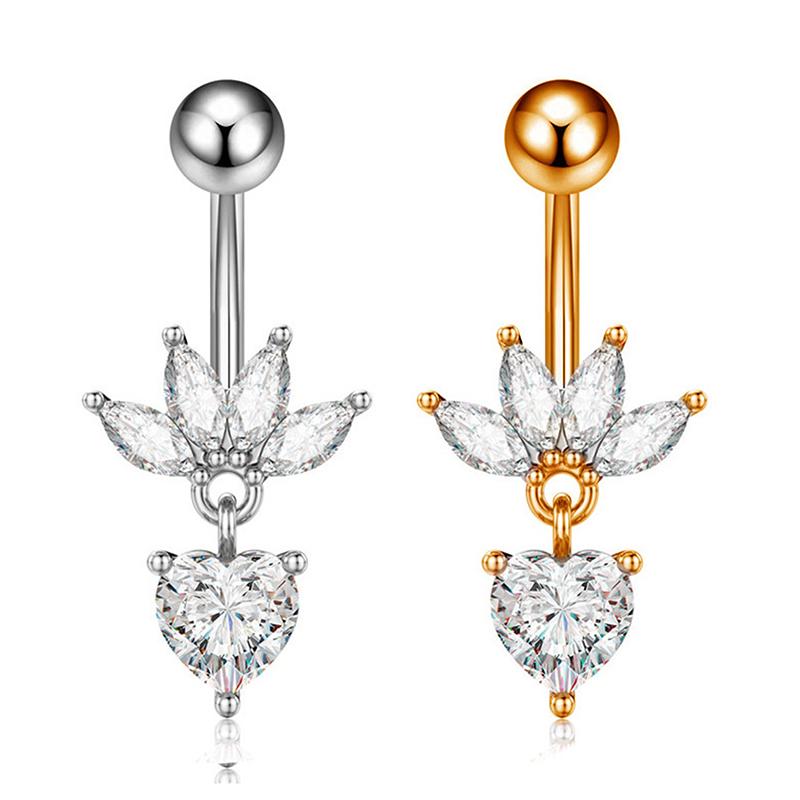 Модные кольца для пупка с крыльями ангела, циркониевое кольцо в форме сердца, симпатичное хрустальное подвесное украшение в виде штанги для пупка, пирсинг для тела