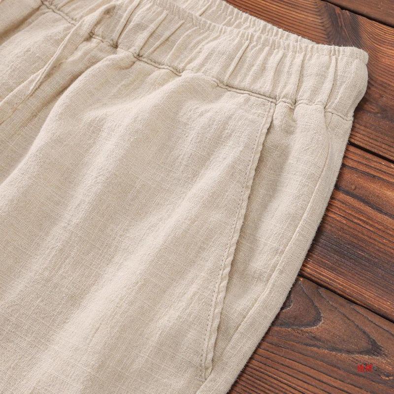 Мужские хлопково-льняные шорты Дышащие Однотонные Простые Эластичный пояс Свободные 5-точечные брюки Повседневные Пляжные Широкие спортивные шорты