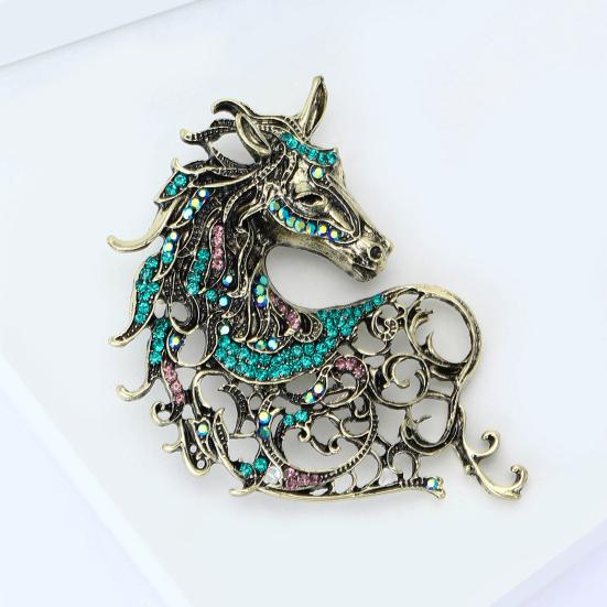 1/4Pcs Retro Style Brooch Sparkling Rhinestones Inlaid Horse Head Design Pin Clothes Hats Bags Badge Horse Year Zodiac Accessories