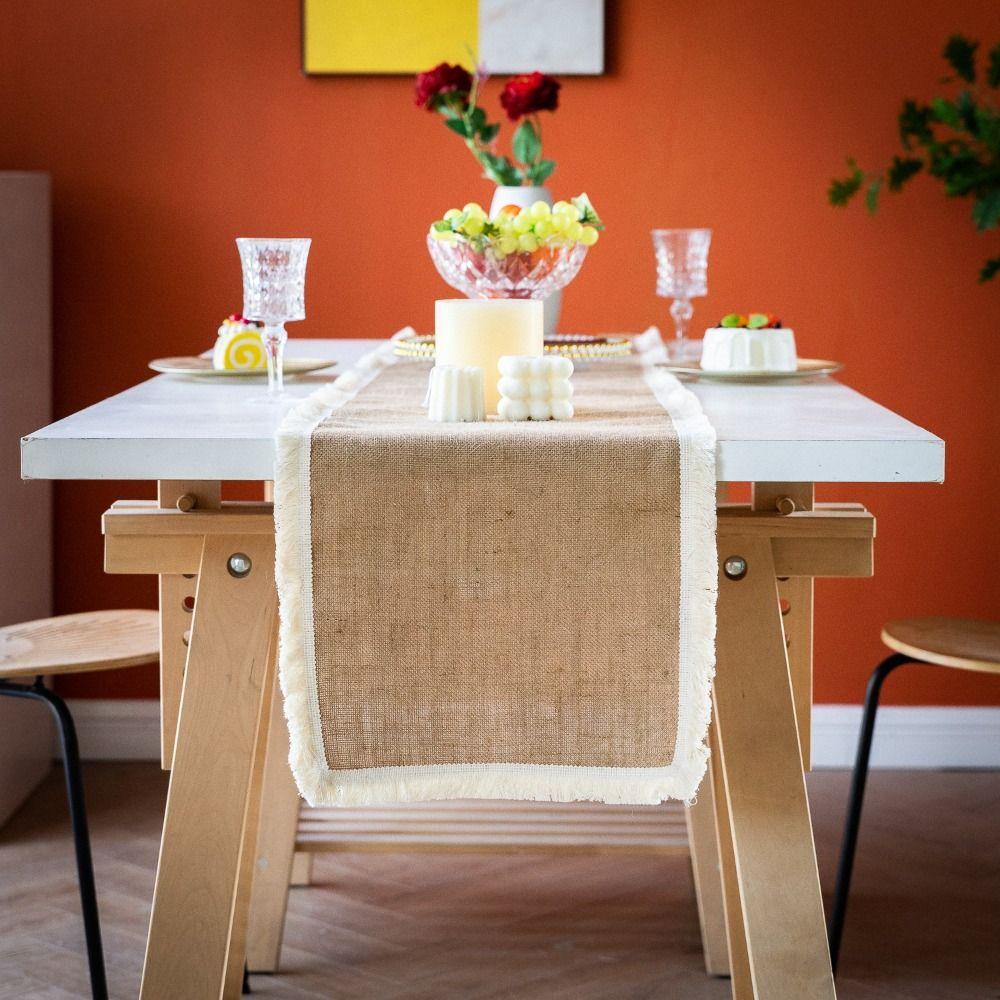 Джутовая скатерть-дорожка с кисточками, натуральные материалы, скатерть, настольный флаг, покрытие для стола, декор для стола