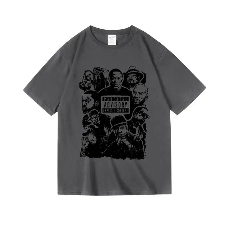 Легенды Золотого Века Хип-Хопа "Parental Advisory Explicit Content" Горчичный Винтажный Оверсайз Футболка с Коротким Рукавом