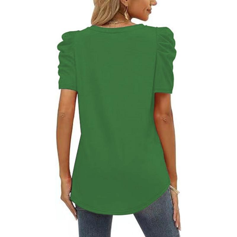 YYFS Женские модные повседневные летние весенние однотонные блузки и рубашки с v-образным вырезом и короткими рукавами с принтом