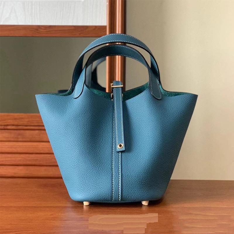 Новая женская сумка из натуральной кожи с корзиной для овощей и кожзаменителем Togo Leather Lychee Pattern Bucket Bag Bag