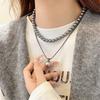 Luxury Temperament Niche Silver Grey Pearl Necklace Versatile Double Layered Stacking Collarbone Chain Jumper Chain