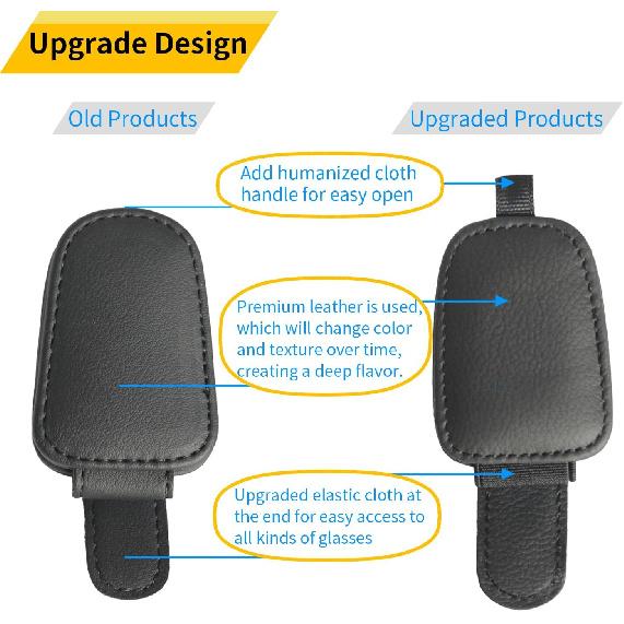Yuoyar Sunglass Holder For Car, Magnetic Leather Sunglasses Holder And Ticket Card Clip, Car Visor Accessories, 4 Packs (4Pcs Black)