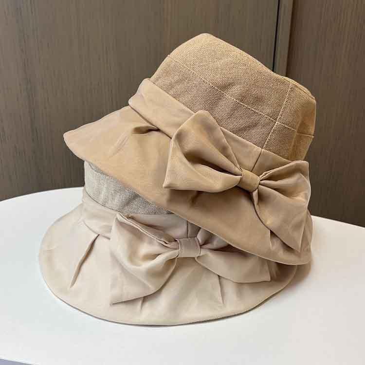 Bucket hat women's spring summer new washi splicing basin hat bow casual UV protection sun hat