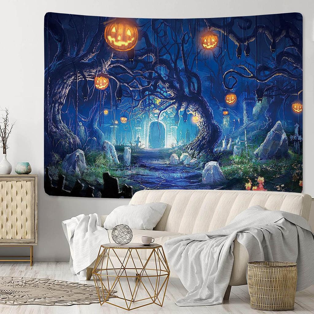 Хэллоуин Гобелен Череп Тыква Луна Ночь Монстр Настенное Искусство Украшения Спальня Гостиная Вечеринка в Общежитии