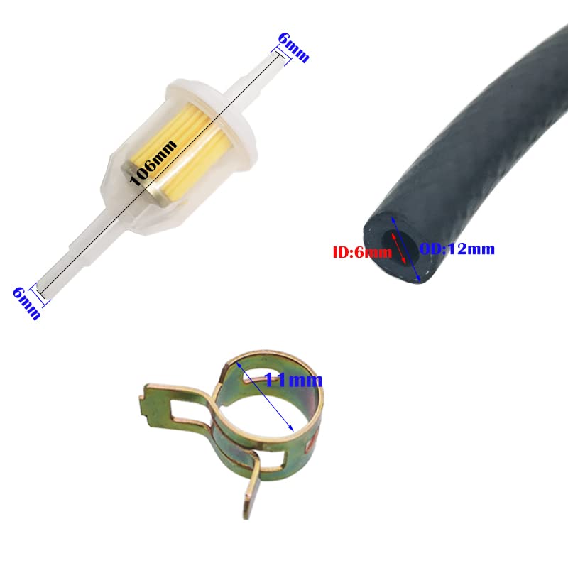 CESFONJER Топливный шланг 2 м, шланг бензинового фильтра, внутренний диаметр 6 мм / 8 мм, 2 шт., хомут для шланга, 10 шт., для автомобиля, мотоцикла, скутера