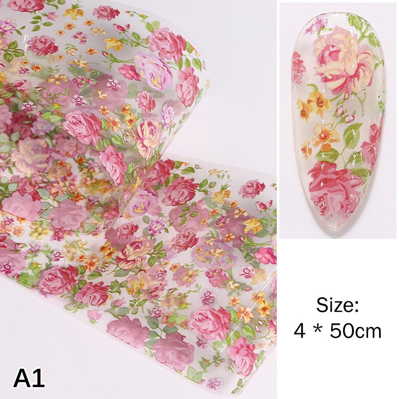 1Pcs 100cm Flower Rose Nail Transfer Foils Sticker Paper Floral Nail Wraps Tulip Nail Art Stickers Decals Nail Art Decorations