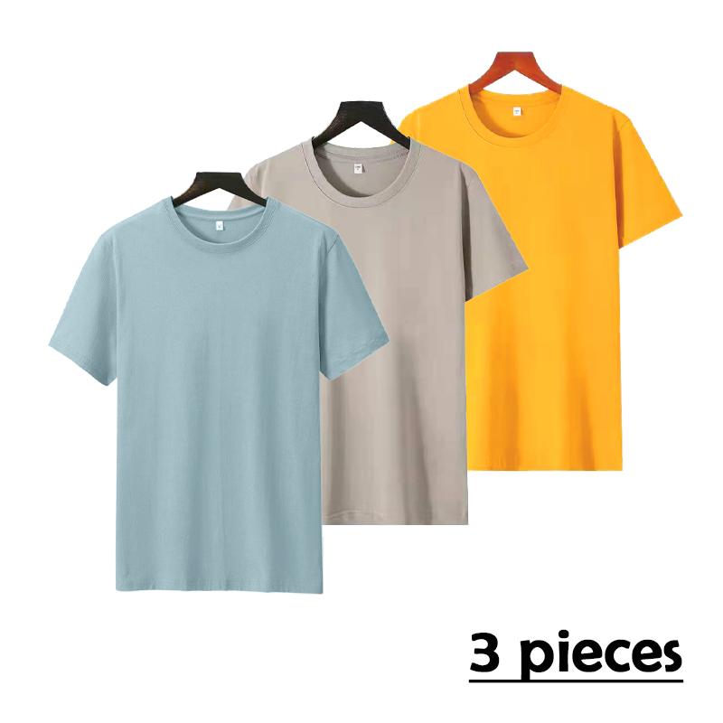 Zirunking 2023 Summer New 100% Cotton 3PCS Solid T Shirt Unisex Causal O-neck Basic T-shirt Male/Female High Quality Classical Tops HUIPA1-3PCS
