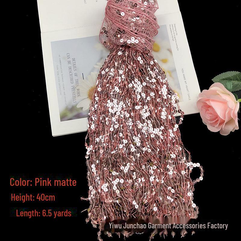 Отделка сценического костюма кружевом с пайетками и кисточками 40 см, 5,9 метра