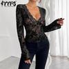 Women's Fashion Casual Spring Fall Solid Color Print Long Sleeve V-Neck Blouses & Shirts