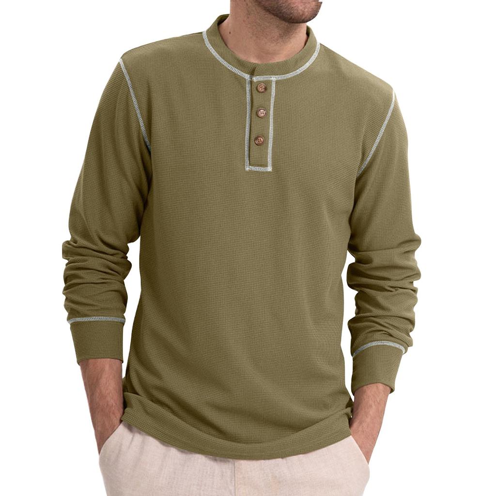 Мужские весенние однотонные ретро-топы с длинным рукавом на пуговицах, мужские повседневные модные топы