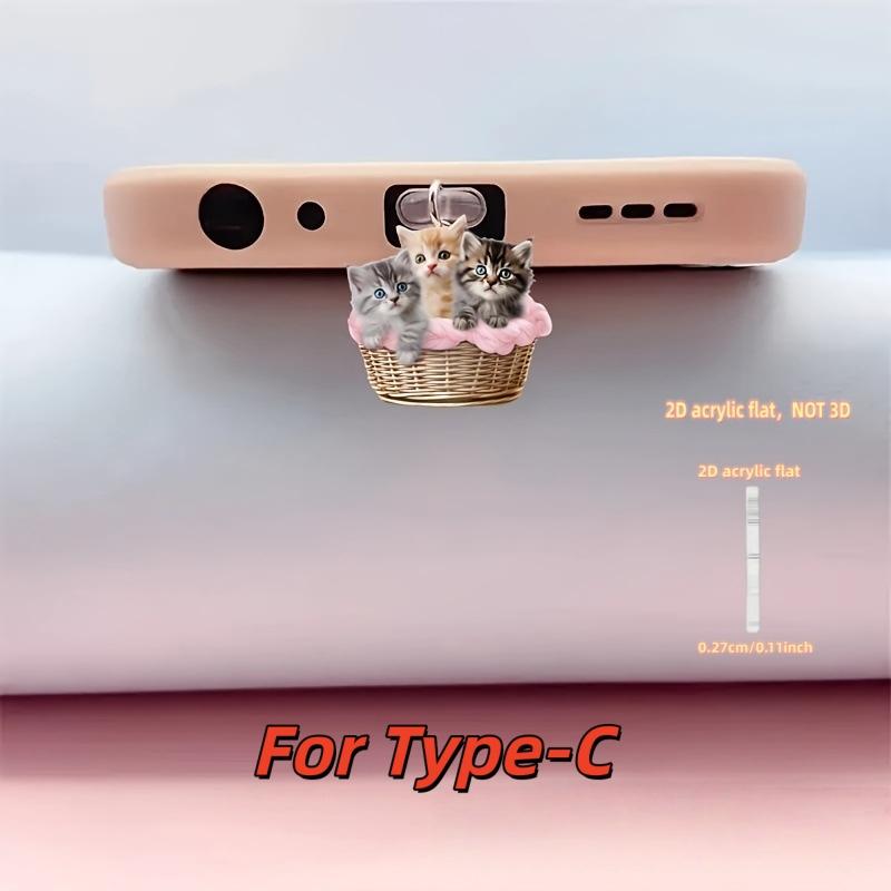 2D Акриловая Пылезащитная Заглушка для Телефона Три Маленьких Котенка, Яркие Цвета, Которые Не Тускнеют, Пылезащитная и Прочная, Праздничный Атмосферный Аксессуар для Телефона