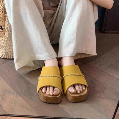 Гигантский чехол для стопы~ Ретро настоящая мягкая кожа пробковая платформа повседневные шлепанцы лето новые женские сандалии для улицы