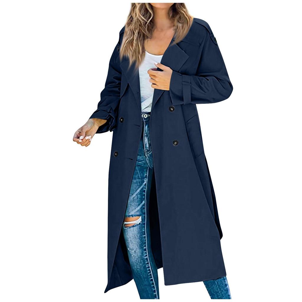 Women's Autumn And Winter Casual Temperament Solid Color Trench Coat In The Long Jacket
