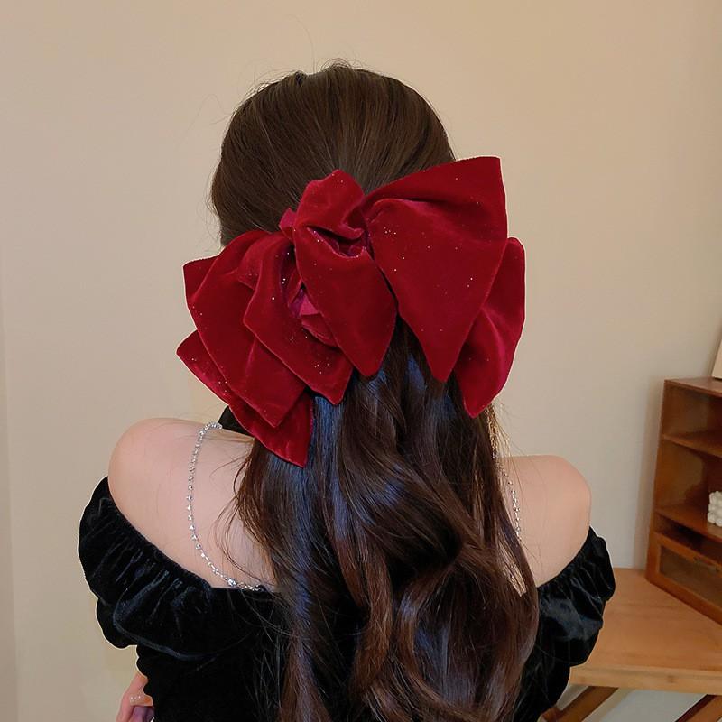 Oversized Velvet Bow Hair Clip Women 2025 Handmade Statement Accessory Back Of Head Fixed Clamp