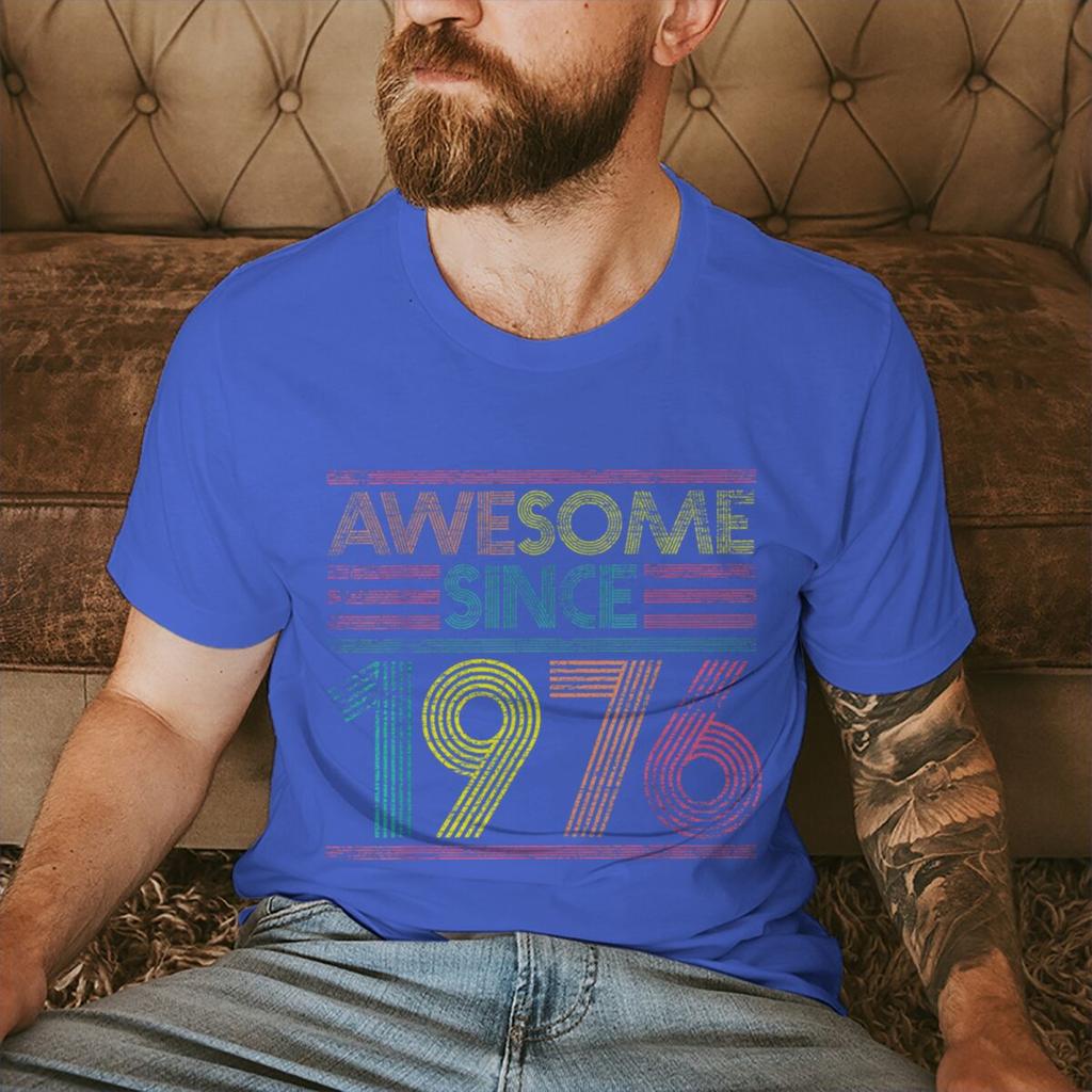 Born in 1976 50 Years of Being Awesome 50th Birthday Gift T-shirts Vintage Men's Casual Tee Loose Streetwear T-shirt Top Women's Clothing