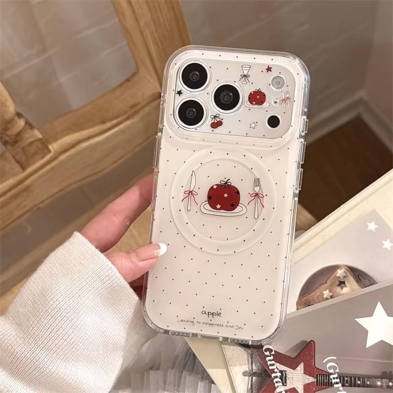 Минималистичный чехол для телефона IPhone 17 Pro Max в корейском стиле, с магнитом, подставкой, милым дизайном вилки и ножа, в горошек