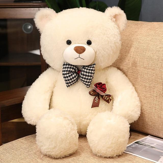 Kawaii Rose Teddy Bear Plush Pillow Stuffed Soft Curly Bow Tie Bear Plushie Toys Nice Valentine S Gift for Girlfriend