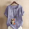 Women's Fashion Cartoon Owl Prined Short Sleeve T-shirt Loose Cotton Shirt Casual Loose Summer Blouse Tops Plus Size