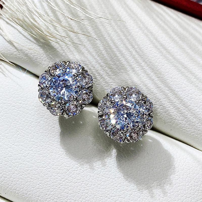Huitan Fancy Flower Shaped Stud Earrings with Full Crystal Cubic Zirconia Shiny Women's Earrings New Fashion Jewelry