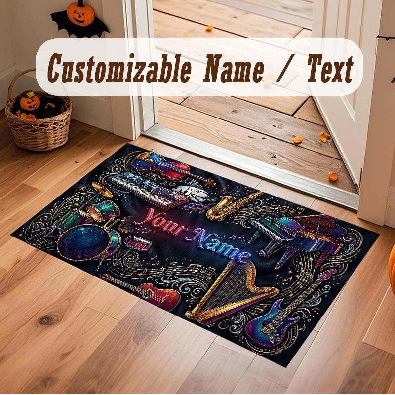 Music Theme Soft Crystal Velvet Rug Custom Name & Text Print Non Slip Floor Rug for Bedroom Living Room