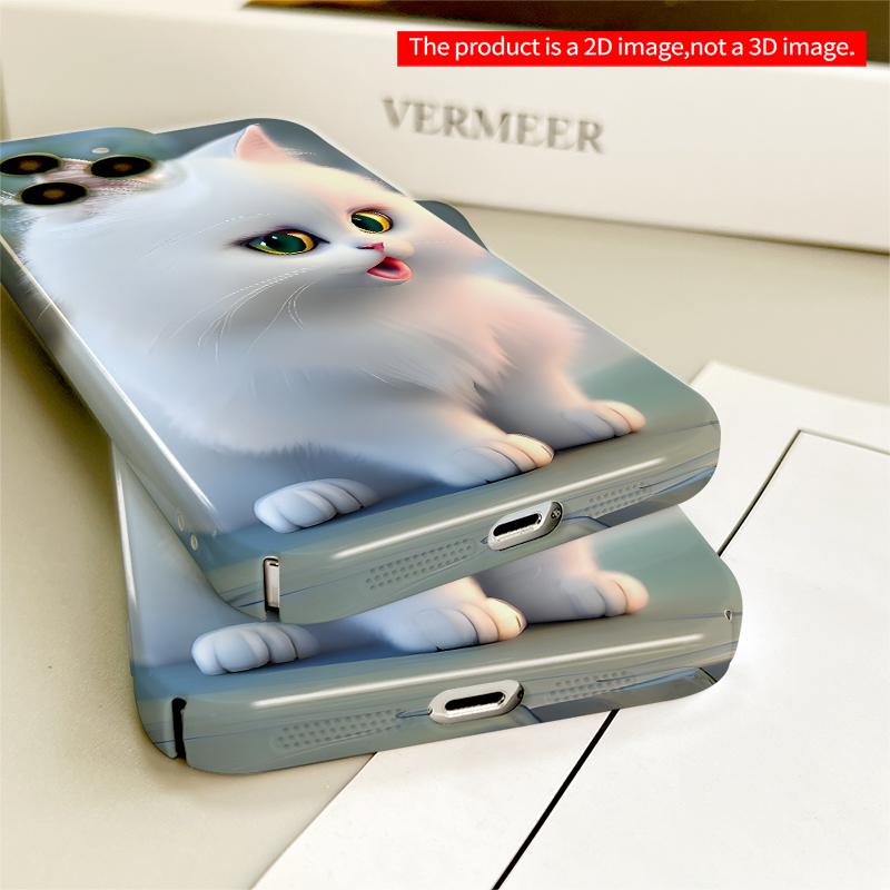 2DFlat Adorable White Kitten with Green Eyes Phone Case All inclusive film hard iPhone case, compatible with iPhone 18 Pro Max 17 16 15 14 13 12 11