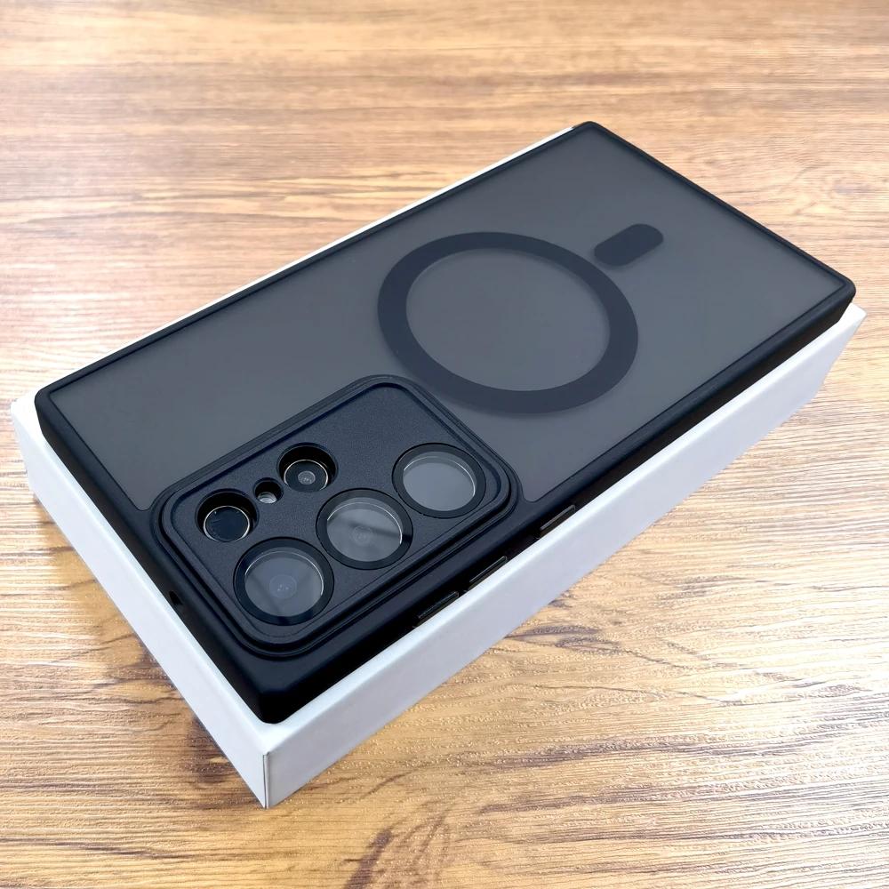 Magnetic Matte Case For Samsung Galaxy S25 S24 S23 S22 Ultra Plus S23Ultra S 25 For Magsafe Wireless With Lens Protection Cover
