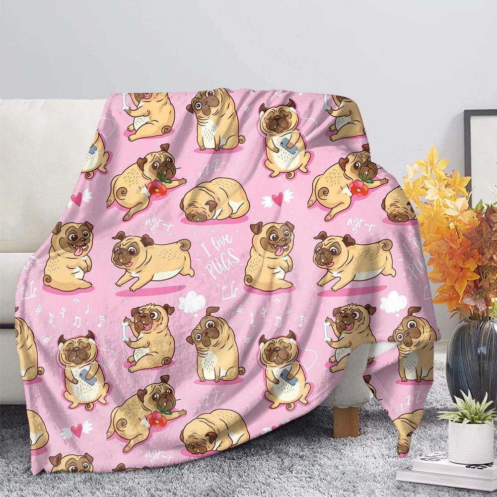 Pug Dog Blanket Lovey Animal Soft Warm Fall Chair Flannel Throw Blankets Cartoon Pet Puppy Print Bed Sofa Blanket King Queen