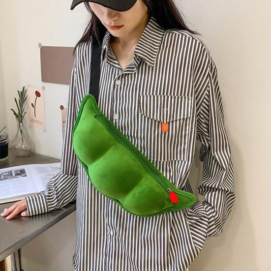 Сумка через плечо в форме зеленой сои, плюшевая сумка на молнии, нагрудная сумка с регулируемым ремнем для походов и активного отдыха на свежем воздухе