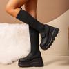 Fashion Thick Bottom Solid Black Elastic Boots Women Autumn Chunky Platform Super High Heel Knee Boots Sexy Party Long Booties