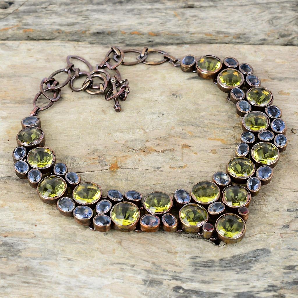 Ожерелье из граненого лимонного кварца Ожерелье из гальванопластичной меди Ожерелье с регулируемой цепочкой Ожерелье из натурального танзанитового кварца и мозамбикского граната