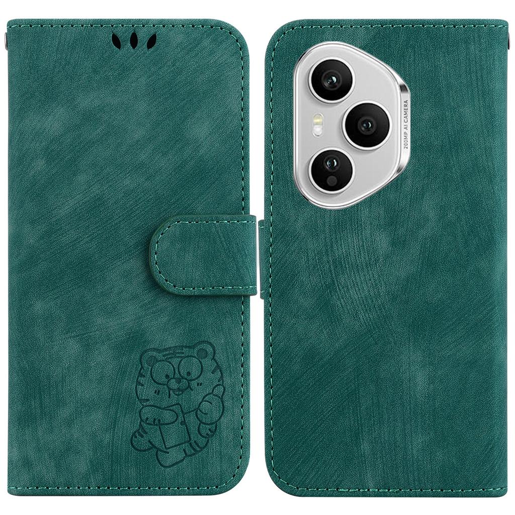 For Honor 400 Pro 5G (Global) Wallet Case Tiger Imprint Leather Shockproof Phone Cover with Wrist Strap