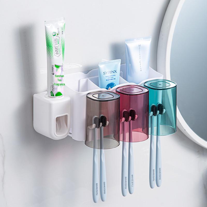 Punch-Free Toothbrush and Toothpaste Holder Set with Mouthwash Cup