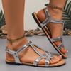 Модные женские серебристые сандалии-гладиаторы с узором змеи, ремешком на щиколотке, удобные, нескользящие, пляжная обувь, женские летние туфли больших размеров, легкая повседневная обувь