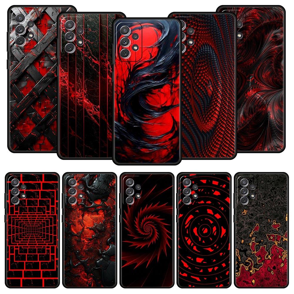Black Red Ripple Art Phone Case for Samsung Galaxy A55 A35 A17 A07 A15 A13 A25 A51 A71 A72 A73 A32 A52 A52S A41 Soft TPU Shell