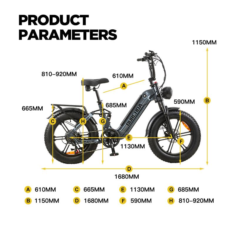 BURCHDA AZ20 Горный электровелосипед, 48В 20Ач литий-ионный аккумулятор, 20-дюймовый взрослый городской электровелосипед 2025 новый, 1500Вт45КМ/Ч, 4.0 фэтбайк