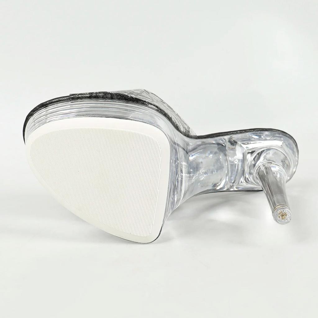 Women's Sexy Dance Sandals 5cm Platform 15cm Heel Dance Shoes Crystal Sandals Black Color Clear Platform Sexy LFD-8661-D4