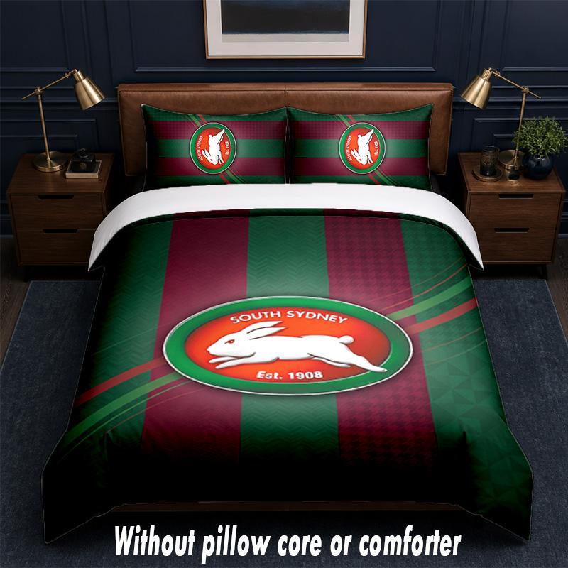 South Sydney Rabbitohs Design Bed Bedding Set 1 Duvet Cover + 2 Pillowcases Soft Breathable Household Bed Linens