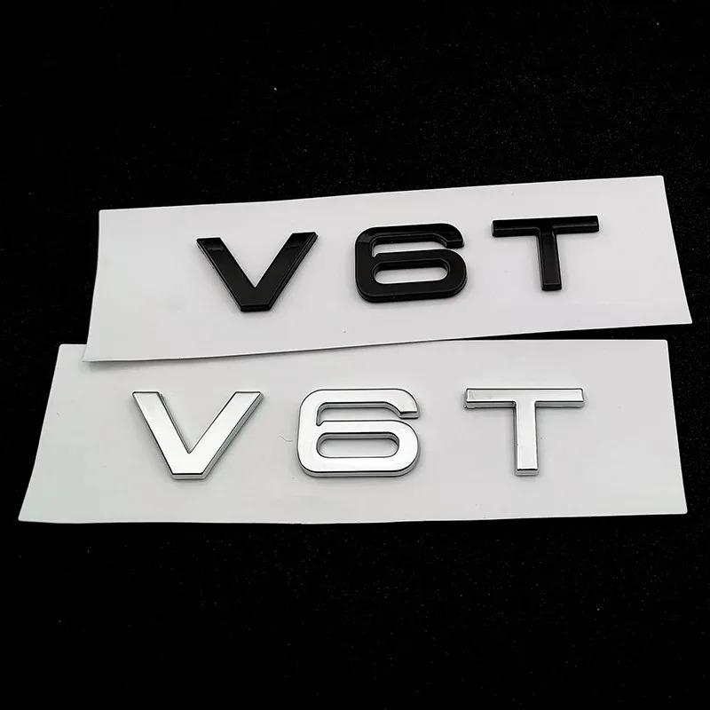 3D Chrome Glossy Black ABS V6T Logo Number Letters Car Fender V6 T Emblem Badge Decal For A6 C7 A4 S5 W5S4 V6T Sticker Accessories
