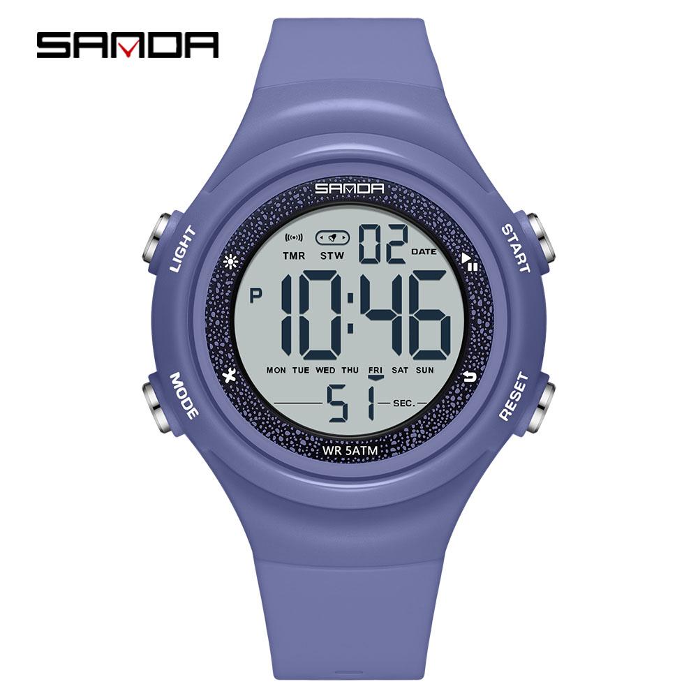 Sanda 6372 Brand Trendy Men Led Electron Watch Soft Tpu Strap Big Screen Led Digital Waterproof Alarm Clock Sports Men's Watches