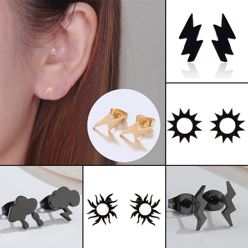 Punk Stainless Steel Lightning Earring for Women Sun Piercing Jewelry Cool Girls Personality Earrings Gifts Accessories