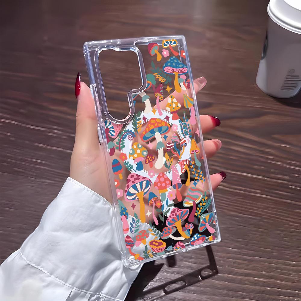 Магнитный прозрачный акриловый чехол для мобильного телефона Samsung S24 + чехол для мобильного телефона с грибами S22 Версия Supreme S23Ultra