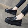 Loafers Women's Spring and Autumn New British Style Small Leather Shoes Casual Round Toe Deep Mouth Black Platform High Heel Pumps