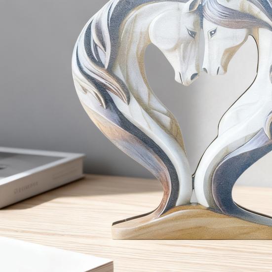 Юшенг Деревянная Лошадь Орнамент Ручной Работы Фермерский Дом Деревенский Сердце Любви Двойная Лошадь Фигурка Статуэтка Скульптура Украшение для Дома Офиса Настольное Украшение Орнамент