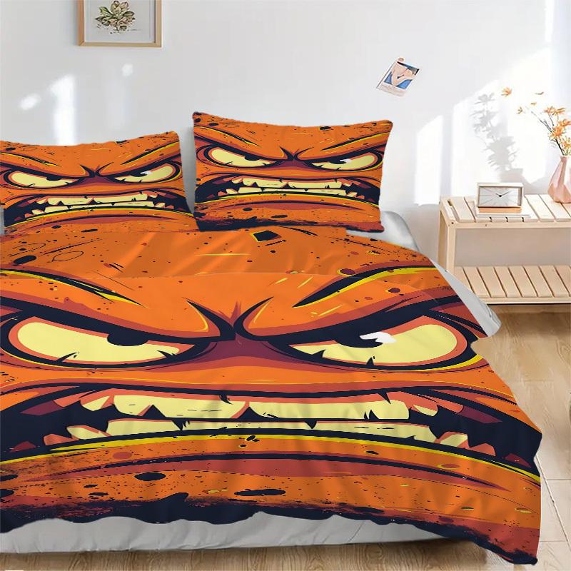 3pcs bedding set Angry Face Includes 1 Comforter + 2 Pillowcases, Without Pillow Inserts, Soft Comfortable, Lightweight Breathable, Printed