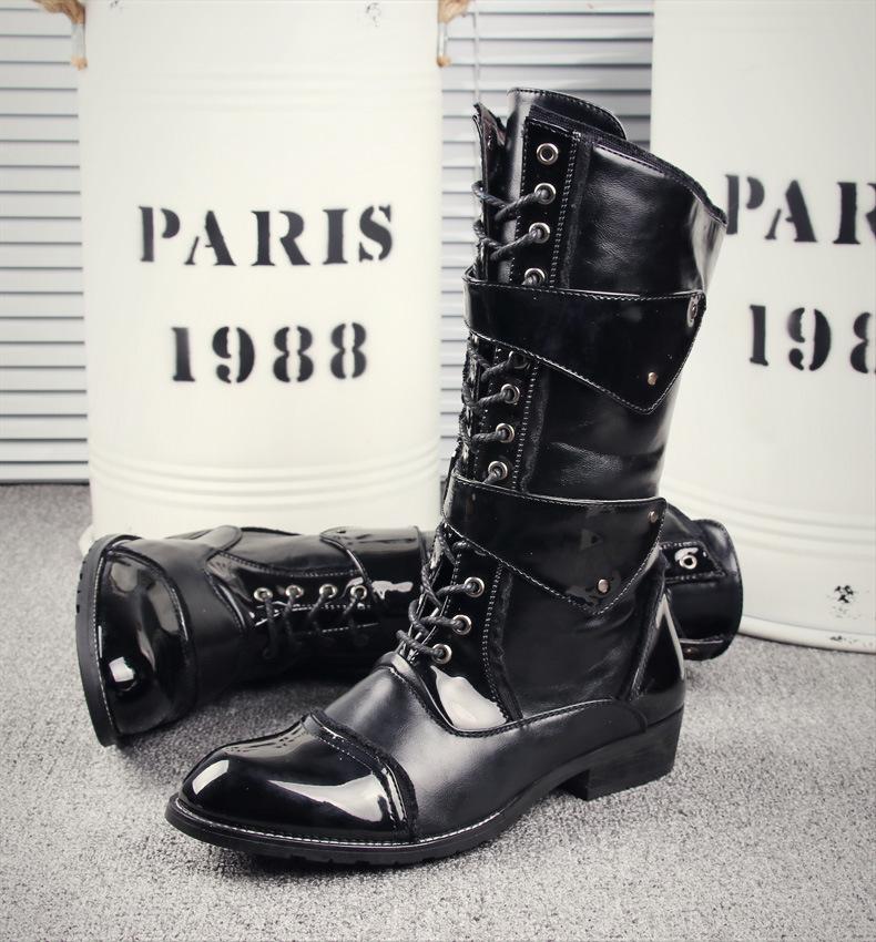 Внешняя торговля высокие сапоги мужские корейская версия тренд кожаные сапоги персонализированная мода британские шнуровка остроносые ковбойские сапоги длинные ботинки Мартин