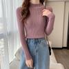 Женские пуловеры с высоким воротником на весну, осень и зиму, свитера, джемпер, рубашка для начинающих, короткий рукав с короткими рукавами, обтягивающий низ, вязаный шикарный однотонный один размер
