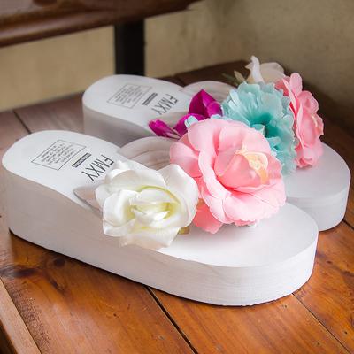 Comemore Клинья Высокий каблук Женские Летние Пляжные Ручной работы Вьетнамки Толстая подошва Дизайнерские Цветочные Сандалии Женские Тапочки Платформа